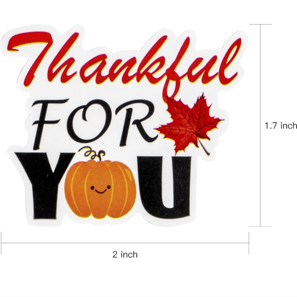 C.. 50 ct.  1.7x2"  Autumn Stickers - Pumpkin and Maple Leaf with "Thankful …